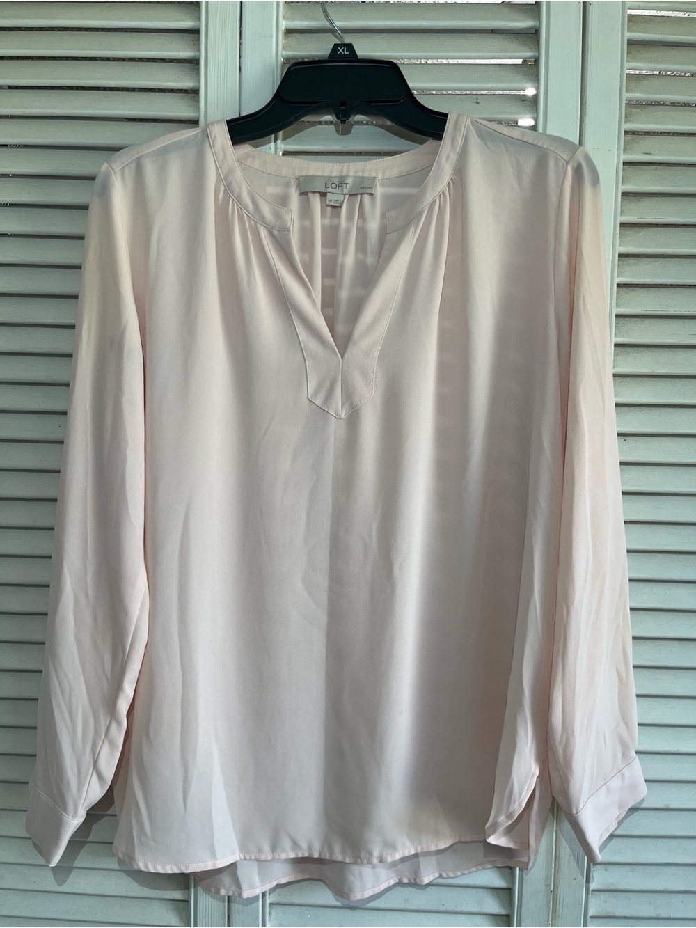 LOFT Light Pink Split V-Neck Long Sleeve Blouse